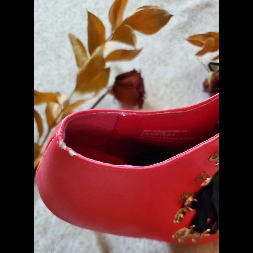 Privileged Demeter Lace Up Pink heels - Picture 6 of 9